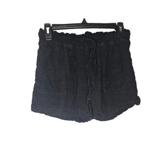 Time & Tru Womens XS Black Shorts With Stretchy Waist Linen Blend‎